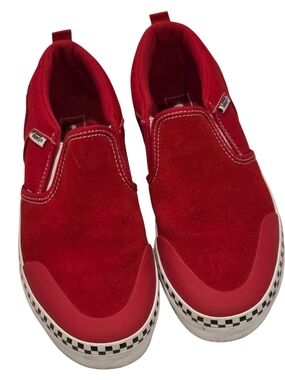 Vans Youth Slip-On Sneakers in Bright Red with Checkerboard Trim 5